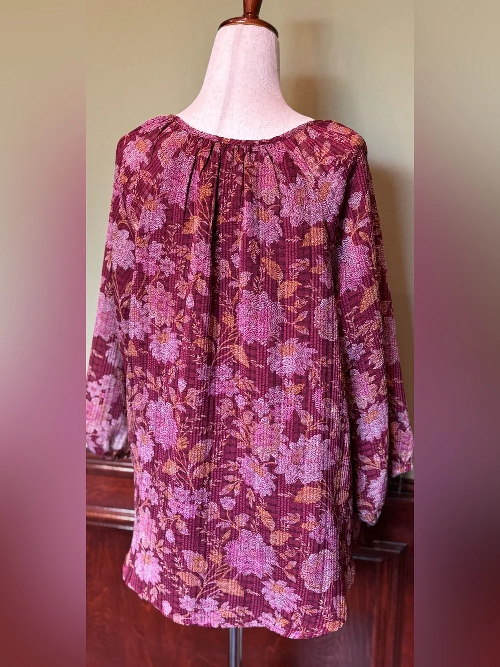 LOFT Burgundy Floral Peasant Blouse